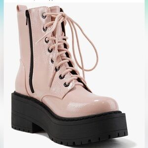 Pink Lace-Up Platform Boots